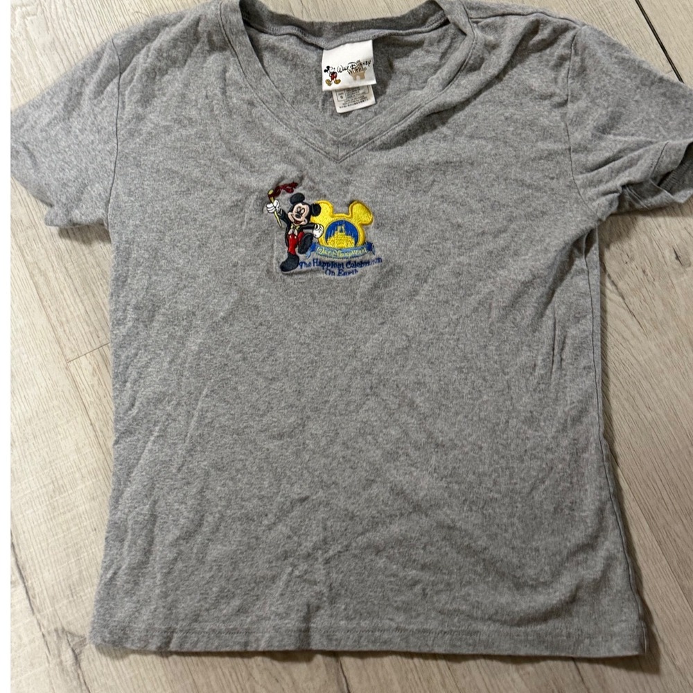 Vintage Walt Disney World Mickey Mouse Gray V-Neck Shirt S